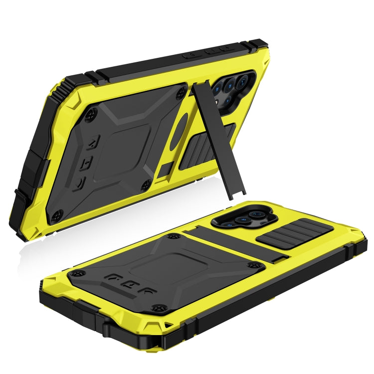 For Samsung Galaxy A32 4G R-JUST Water-resistant Shockproof Dustproof Metal + Silicone Protective Case with Holder(Yellow)