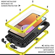 For Samsung Galaxy A32 4G R-JUST Water-resistant Shockproof Dustproof Metal + Silicone Protective Case with Holder(Yellow)