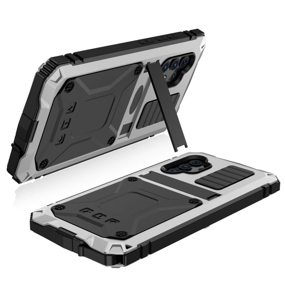 For Samsung Galaxy A32 4G R-JUST Water-resistant Shockproof Dustproof Metal + Silicone Protective Case with Holder(Silver)