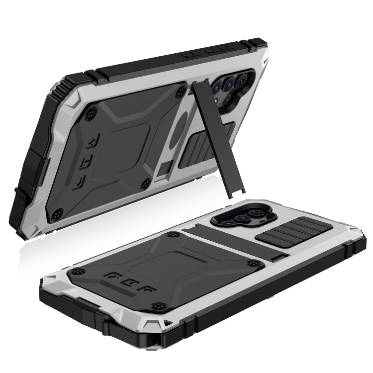 For Samsung Galaxy A32 4G R-JUST Water-resistant Shockproof Dustproof Metal + Silicone Protective Case with Holder(Silver)