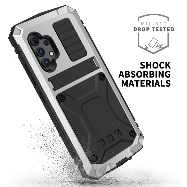 For Samsung Galaxy A32 4G R-JUST Water-resistant Shockproof Dustproof Metal + Silicone Protective Case with Holder(Silver)