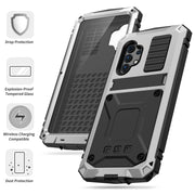 For Samsung Galaxy A32 4G R-JUST Water-resistant Shockproof Dustproof Metal + Silicone Protective Case with Holder(Silver)