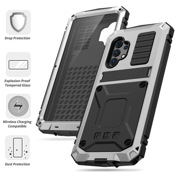 For Samsung Galaxy A32 4G R-JUST Water-resistant Shockproof Dustproof Metal + Silicone Protective Case with Holder(Silver)