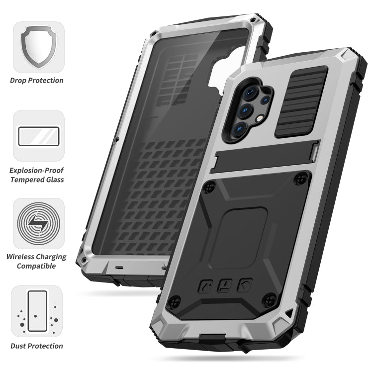 For Samsung Galaxy A32 4G R-JUST Water-resistant Shockproof Dustproof Metal + Silicone Protective Case with Holder(Silver)