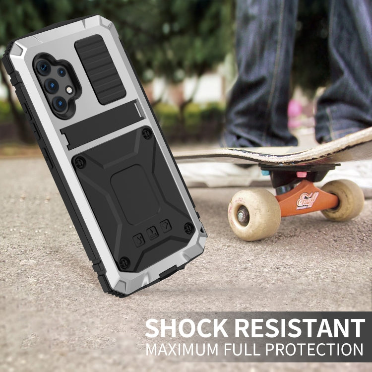 For Samsung Galaxy A32 4G R-JUST Water-resistant Shockproof Dustproof Metal + Silicone Protective Case with Holder(Silver)
