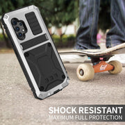 For Samsung Galaxy A32 4G R-JUST Water-resistant Shockproof Dustproof Metal + Silicone Protective Case with Holder(Silver)