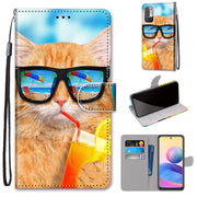 For Xiaomi Redmi Note 10 5G Coloured Drawing Cross Texture Horizontal Flip PU Leather Case with Holder & Card Slots & Wallet & Lanyard(Cat Drinking Soda)
