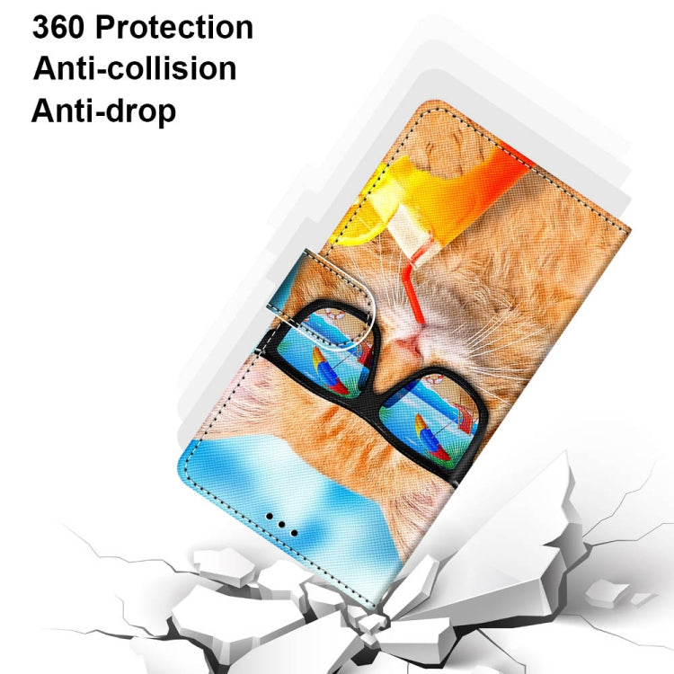 For Xiaomi Redmi Note 10 5G Coloured Drawing Cross Texture Horizontal Flip PU Leather Case with Holder & Card Slots & Wallet & Lanyard(Cat Drinking Soda)