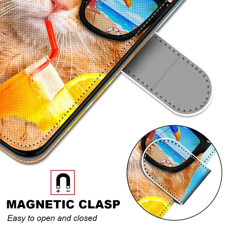 For Xiaomi Redmi Note 10 5G Coloured Drawing Cross Texture Horizontal Flip PU Leather Case with Holder & Card Slots & Wallet & Lanyard(Cat Drinking Soda)