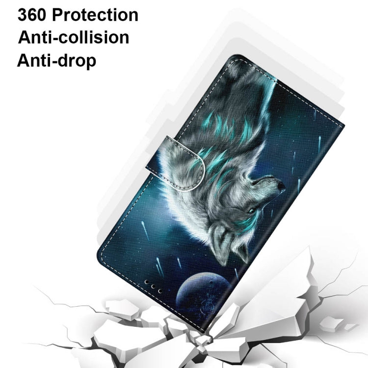For Xiaomi Redmi Note 10 5G Coloured Drawing Cross Texture Horizontal Flip PU Leather Case with Holder & Card Slots & Wallet & Lanyard(Pensive Wolf)
