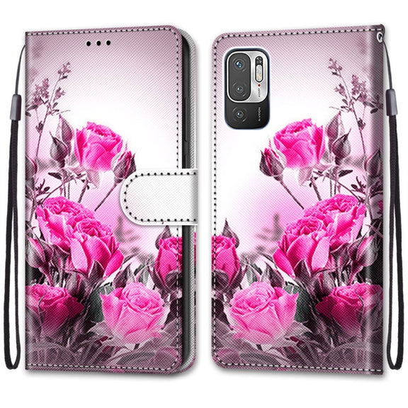 For Xiaomi Redmi Note 10 5G Coloured Drawing Cross Texture Horizontal Flip PU Leather Case with Holder & Card Slots & Wallet & Lanyard(Wild Rose)