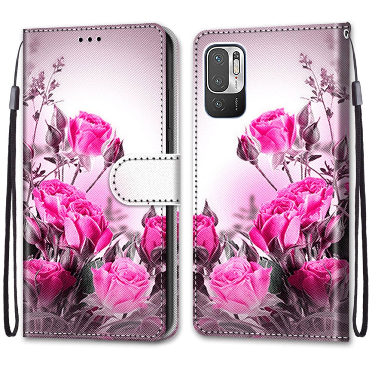 For Xiaomi Redmi Note 10 5G Coloured Drawing Cross Texture Horizontal Flip PU Leather Case with Holder & Card Slots & Wallet & Lanyard(Wild Rose)