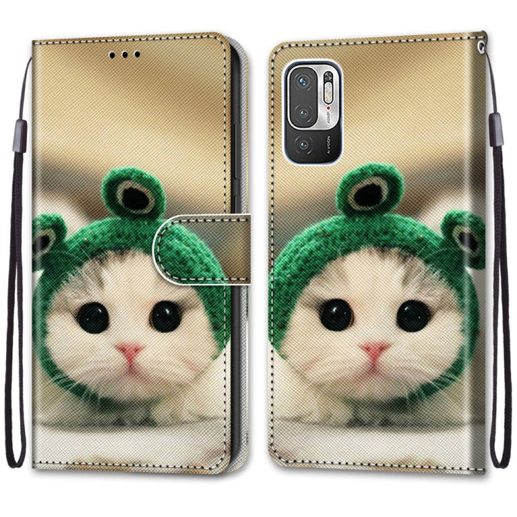 For Xiaomi Redmi Note 10 5G Coloured Drawing Cross Texture Horizontal Flip PU Leather Case with Holder & Card Slots & Wallet & Lanyard(Frog Kitten)