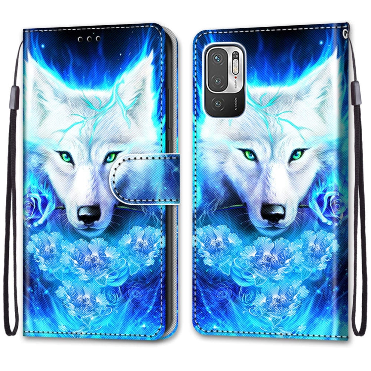 For Xiaomi Redmi Note 10 5G Coloured Drawing Cross Texture Horizontal Flip PU Leather Case with Holder & Card Slots & Wallet & Lanyard(Dick Rose Wolf)