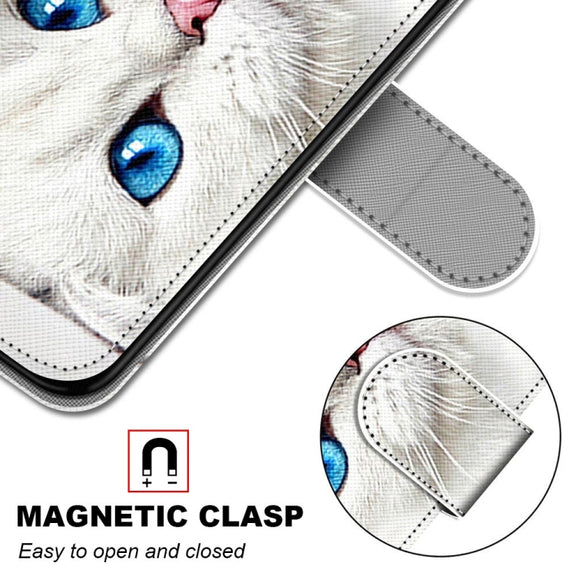 For Xiaomi Redmi Note 10 5G Coloured Drawing Cross Texture Horizontal Flip PU Leather Case with Holder & Card Slots & Wallet & Lanyard(White Kitten)