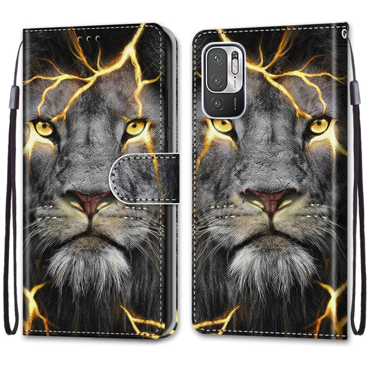 For Xiaomi Redmi Note 10 5G Coloured Drawing Cross Texture Horizontal Flip PU Leather Case with Holder & Card Slots & Wallet & Lanyard(Fission Lion)