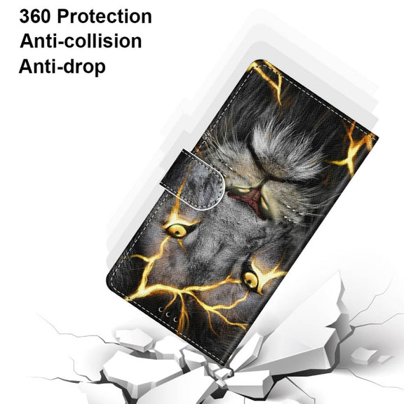 For Xiaomi Redmi Note 10 5G Coloured Drawing Cross Texture Horizontal Flip PU Leather Case with Holder & Card Slots & Wallet & Lanyard(Fission Lion)