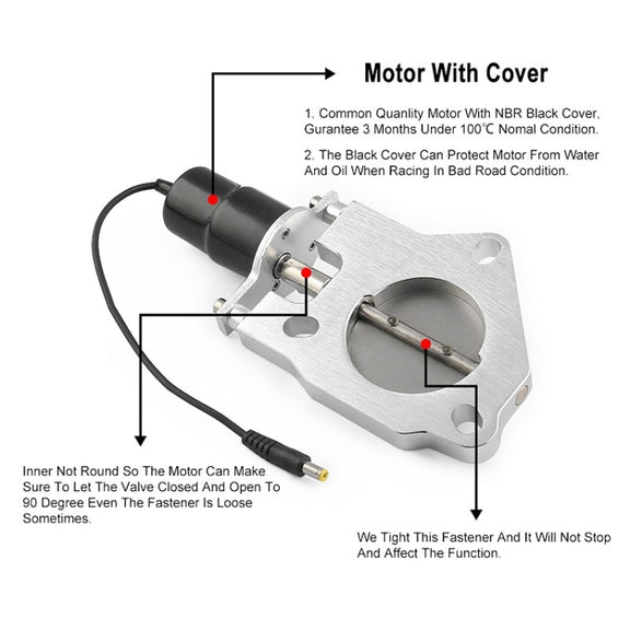 Universal Car Stainless Steel Racing Electric Exhaust Cutout Valves Control Motor, Size:2 inch