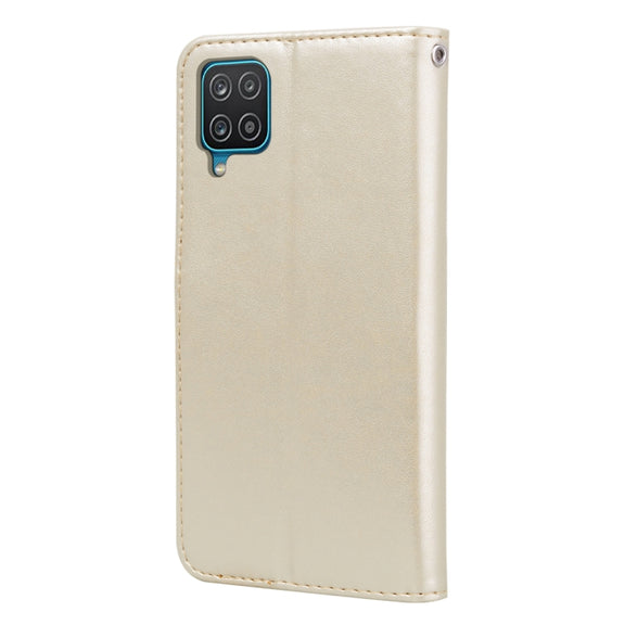For Samsung Galaxy A12 Rose Embossed Horizontal Flip PU Leather Case with Holder & Card Slots & Wallet(Gold)