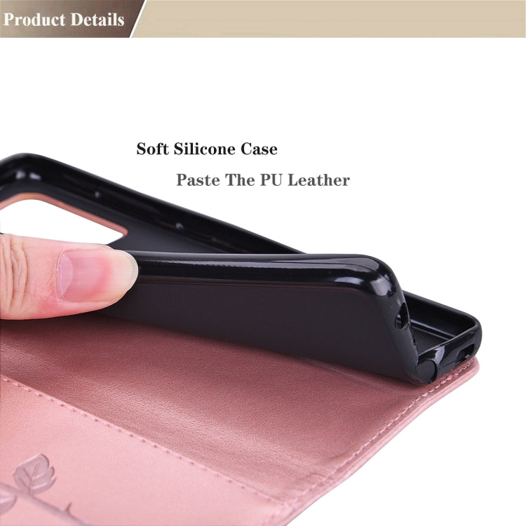 For Xiaomi Poco M3 Rose Embossed Horizontal Flip PU Leather Case with Holder & Card Slots & Wallet(Rose Gold)