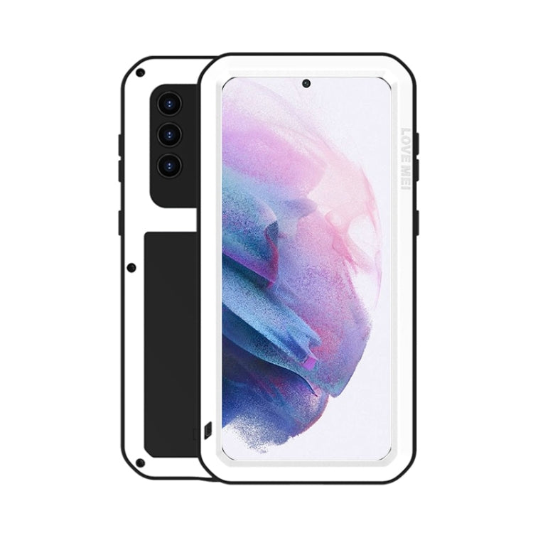 For Samsung Galaxy S21+ 5G LOVE MEI Metal Shockproof Water-resistant Dustproof Protective Case with Glass(White)