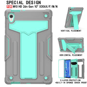 For Lenovo Tab M10 HD 2nd Gen TB-X306X T-shaped Bracket Contrast Color Shockproof PC + Silicone Flat Protective Case(Grey + Mint Green)