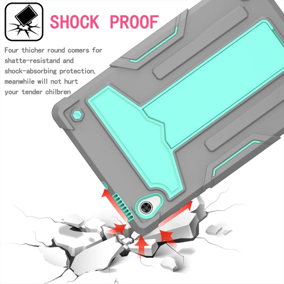 For Lenovo Tab M10 HD 2nd Gen TB-X306X T-shaped Bracket Contrast Color Shockproof PC + Silicone Flat Protective Case(Grey + Mint Green)