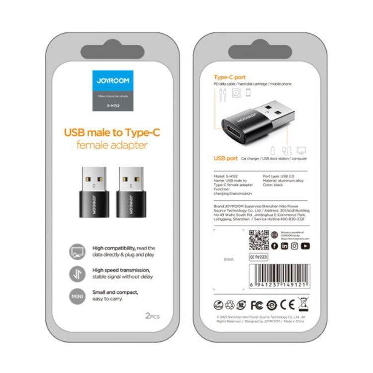JOYROOM S-H152 3A USB Male to USB-C / Type-C Female OTG Adapter(Black)