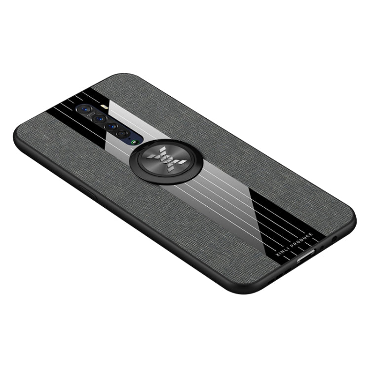 For OPPO Reno 2 XINLI Stitching Cloth Textue Shockproof TPU Protective Case with Ring Holder(Grey)