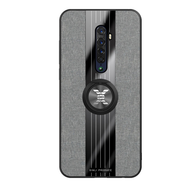 For OPPO Reno 2 XINLI Stitching Cloth Textue Shockproof TPU Protective Case with Ring Holder(Grey)