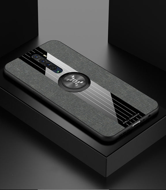 For OPPO Reno 2 XINLI Stitching Cloth Textue Shockproof TPU Protective Case with Ring Holder(Grey)