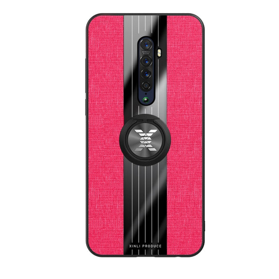 For OPPO Reno 2 XINLI Stitching Cloth Textue Shockproof TPU Protective Case with Ring Holder(Red)