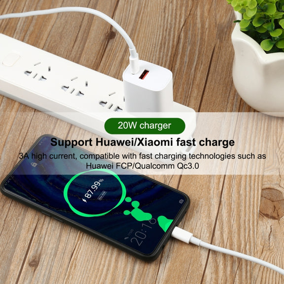T087 20W USB-C / Type-C + USB Ports Charger with 100W Type-C to Type-C Fast Charging Cable 1m, EU Plug