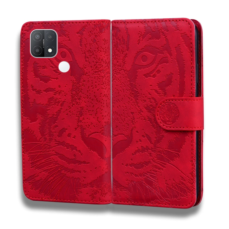 For OPPO A15 / A15S Tiger Embossing Pattern Horizontal Flip Leather Case with Holder & Card Slots & Wallet(Red)