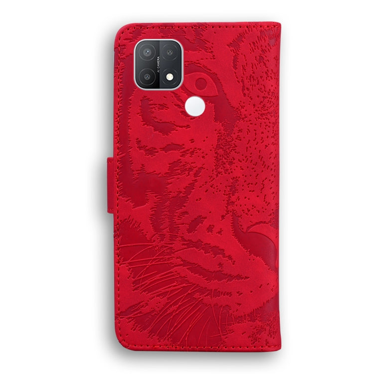 For OPPO A15 / A15S Tiger Embossing Pattern Horizontal Flip Leather Case with Holder & Card Slots & Wallet(Red)