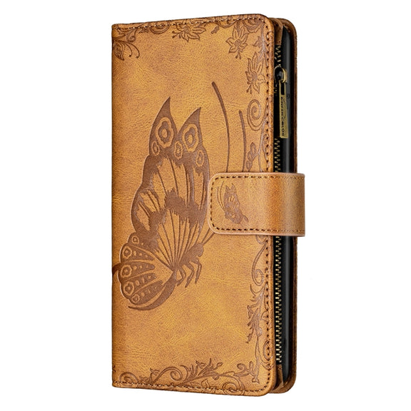 For iPhone 8 Plus / 7 Plus Flying Butterfly Embossing Pattern Zipper Horizontal Flip Leather Case with Holder & Card Slots & Wallet(Brown)