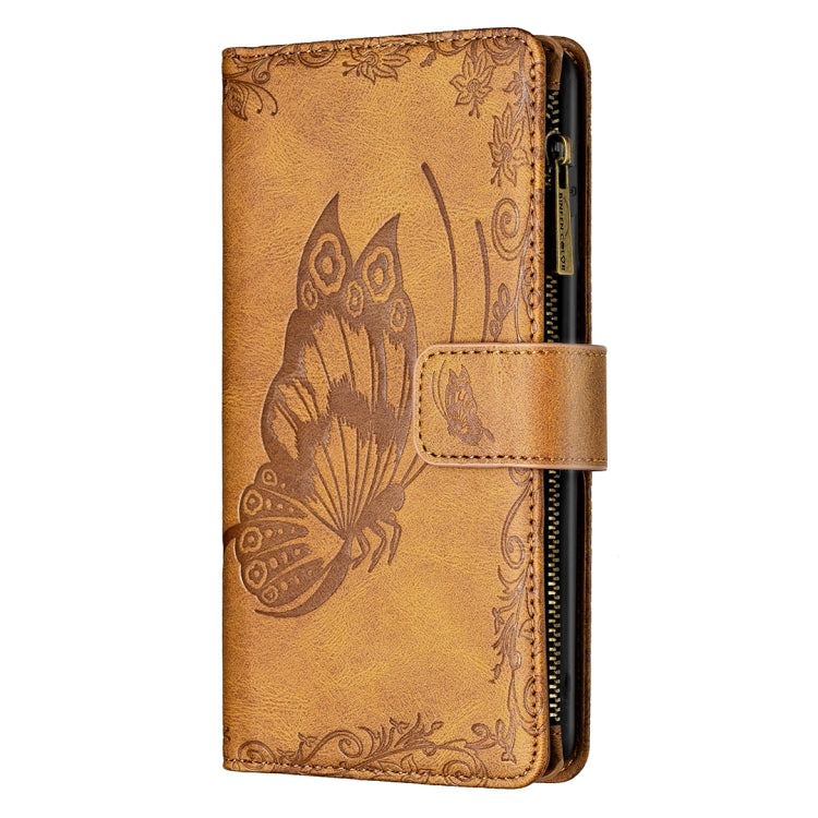 For iPhone 8 Plus / 7 Plus Flying Butterfly Embossing Pattern Zipper Horizontal Flip Leather Case with Holder & Card Slots & Wallet(Brown)