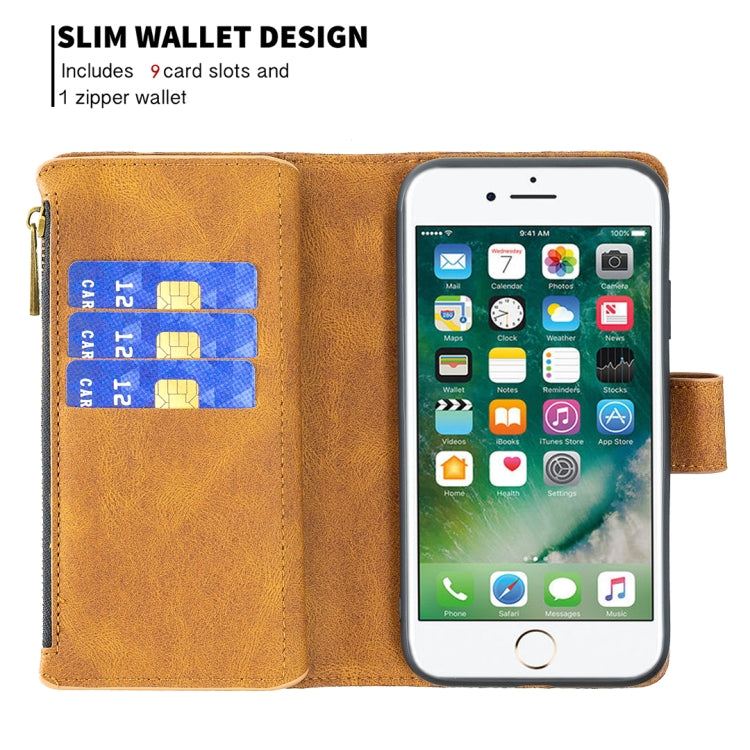 For iPhone 8 Plus / 7 Plus Flying Butterfly Embossing Pattern Zipper Horizontal Flip Leather Case with Holder & Card Slots & Wallet(Brown)