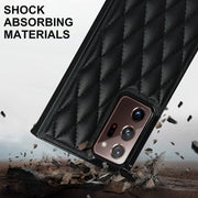 For Samsung Galaxy Note20 Ultra Elegant Rhombic Pattern Microfiber Leather +TPU Shockproof Case with Crossbody Strap Chain(Black)