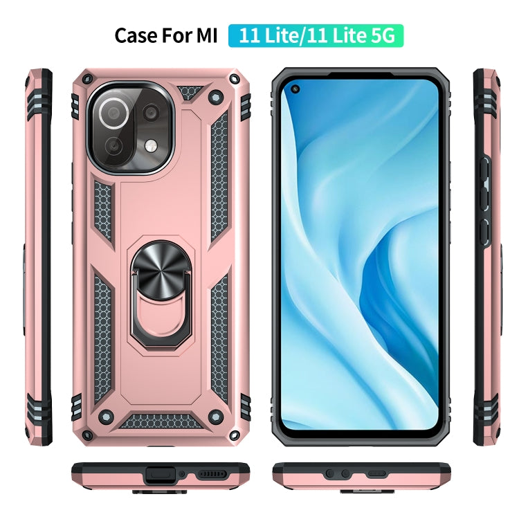 For Xiaomi Mi 11 Lite 5G Shockproof TPU + PC Protective Case with 360 Degree Rotating Holder(Rose Gold)