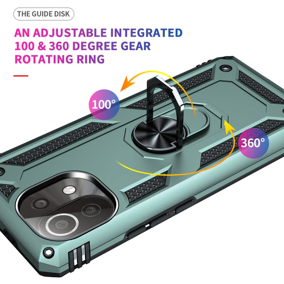 For Xiaomi Mi 11 Lite 5G Shockproof TPU + PC Protective Case with 360 Degree Rotating Holder(Dark Green)