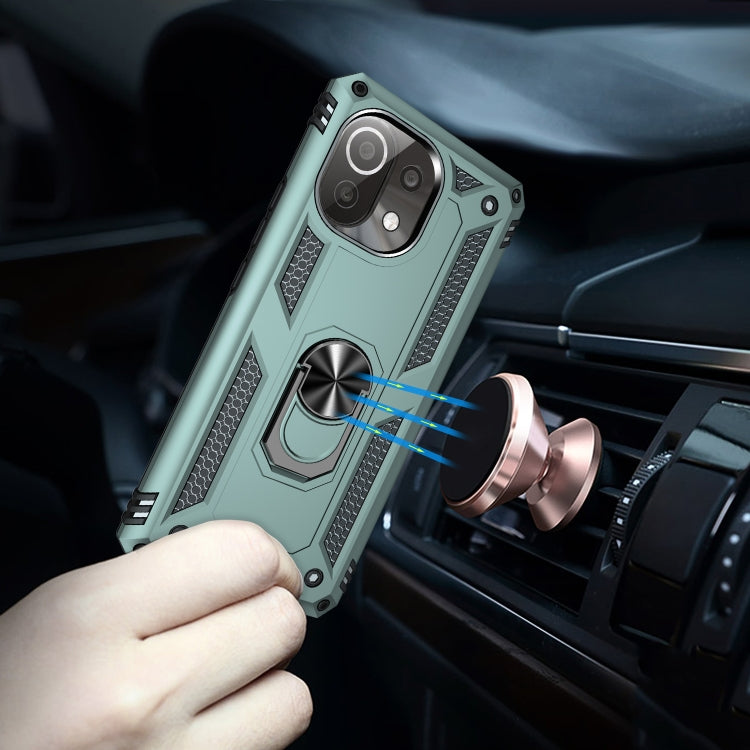 For Xiaomi Mi 11 Lite 5G Shockproof TPU + PC Protective Case with 360 Degree Rotating Holder(Dark Green)