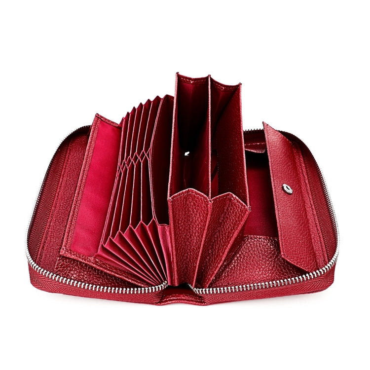 RFID Lychee Texture Fashion Organ Clutch Ladies Zipper Long Change Bag(Purple)