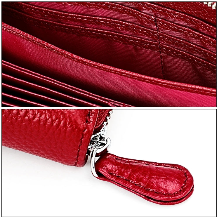 RFID Lychee Texture Fashion Organ Clutch Ladies Zipper Long Change Bag(Red Wine)
