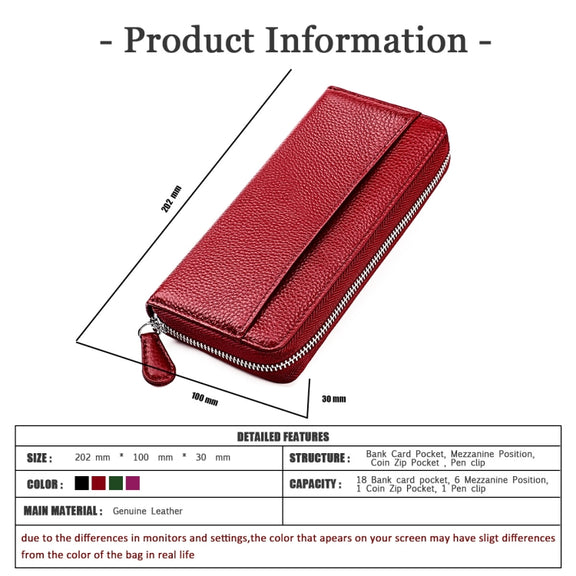 RFID Lychee Texture Fashion Organ Clutch Ladies Zipper Long Change Bag(Red Wine)