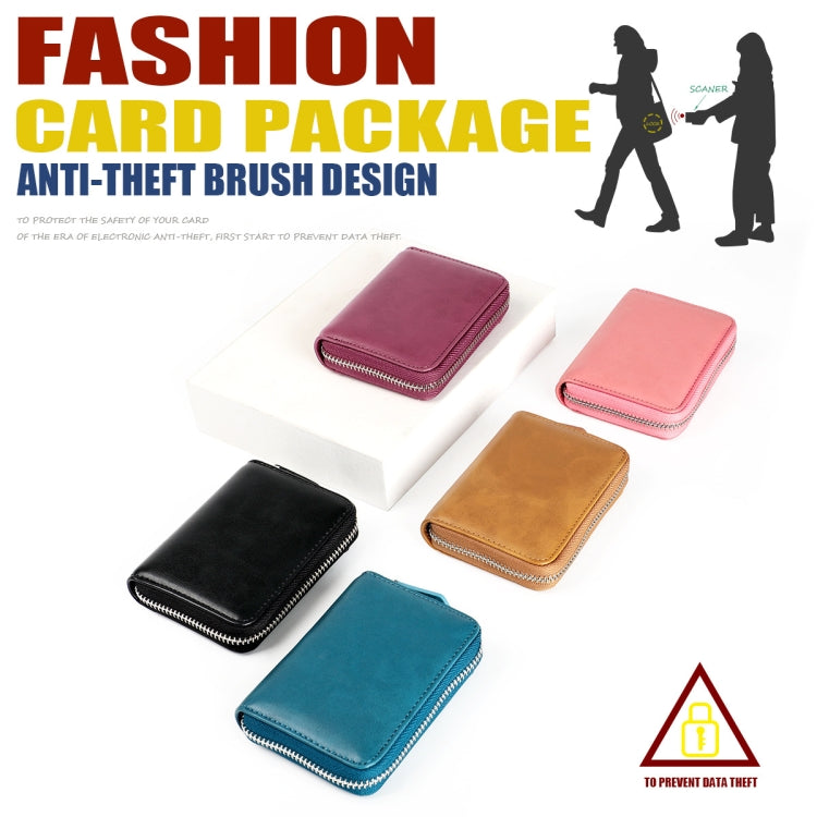 RFID Anti-theft Zipper Leather Coin Purse Coin Storage Bag(Black)