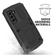 For Samsung Galaxy S21 FE R-JUST Shockproof Water-resistant Dust-proof Metal + Silicone Protective Case with Holder(Black)