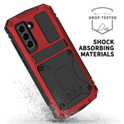 For Samsung Galaxy S21 FE R-JUST Shockproof Water-resistant Dust-proof Metal + Silicone Protective Case with Holder(Red)