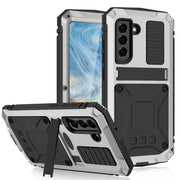 For Samsung Galaxy S21 FE R-JUST Shockproof Water-resistant Dust-proof Metal + Silicone Protective Case with Holder(Silver)