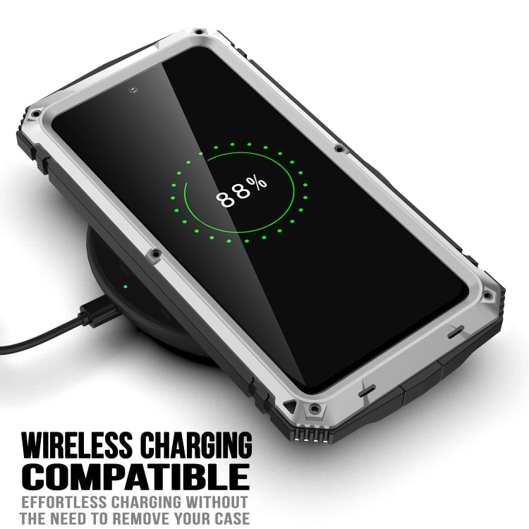 For Samsung Galaxy S21 FE R-JUST Shockproof Water-resistant Dust-proof Metal + Silicone Protective Case with Holder(Silver)